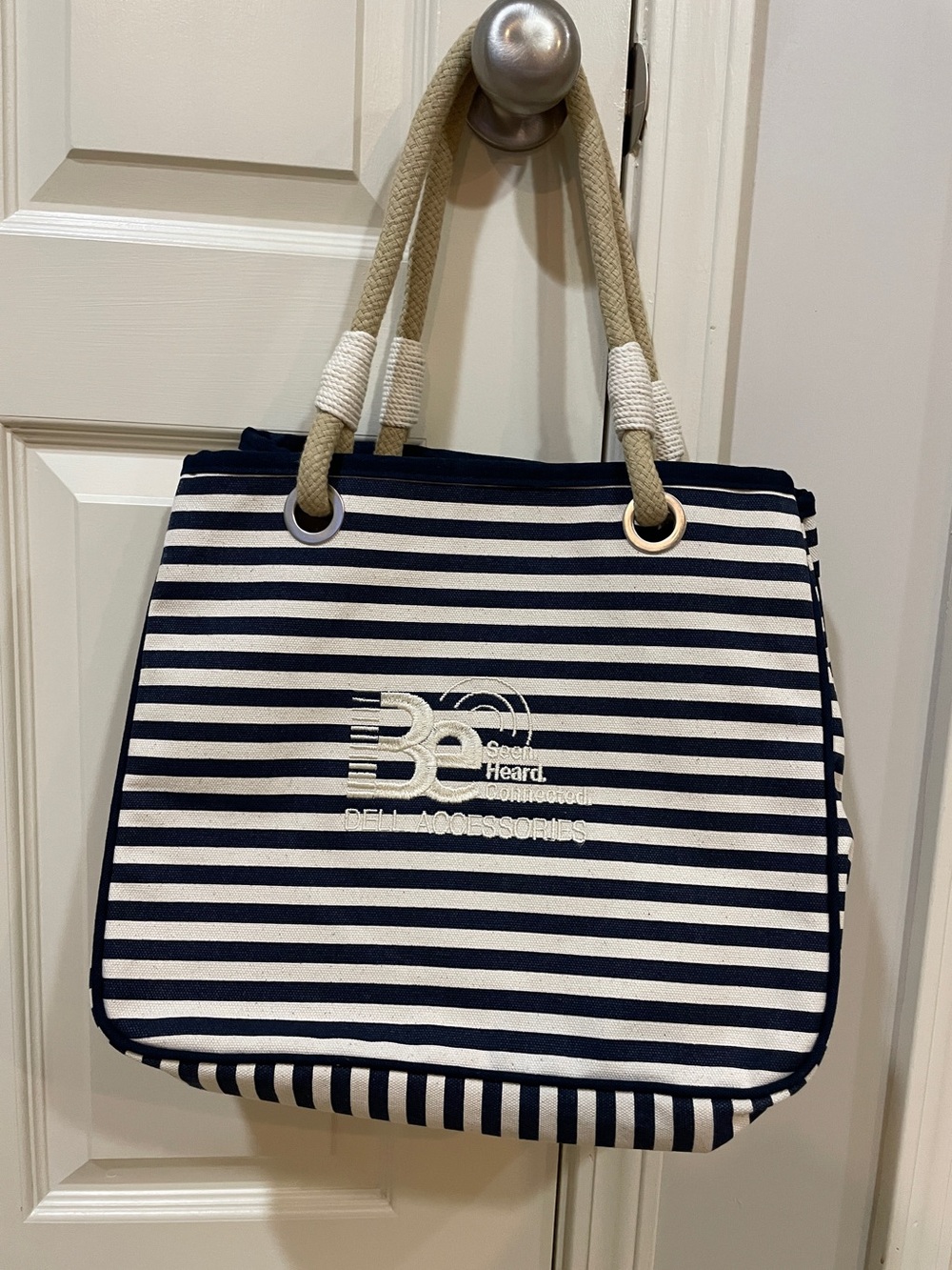 Rhombus by Stittchman Navy & White Striped Canvas Tote Bag with Rope Handles